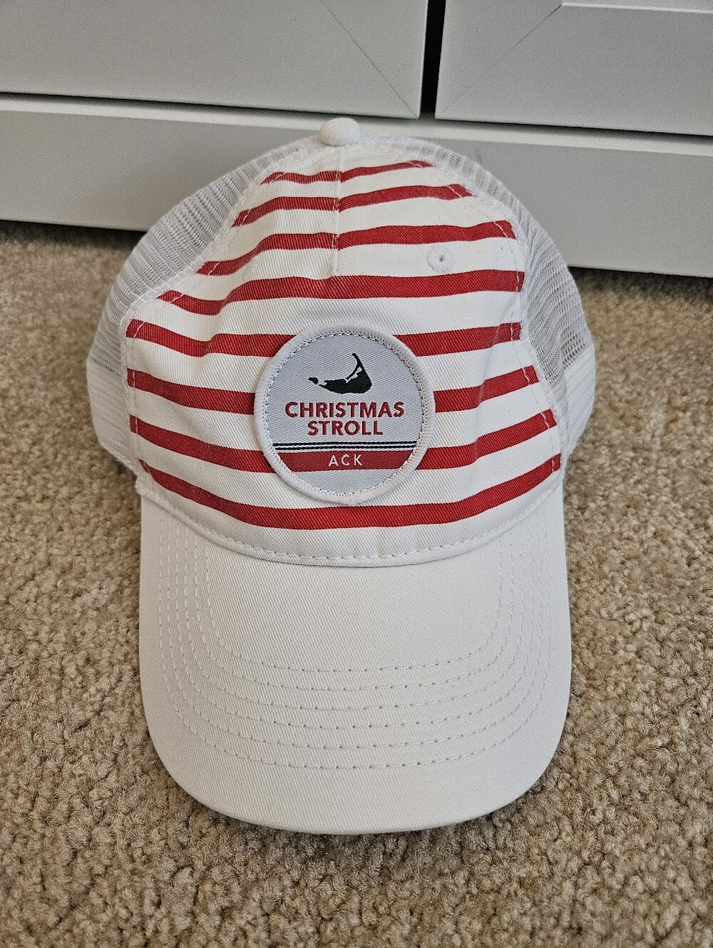 Christmas Stroll ACK Nantucket Red & White Stripe Trucker Hat - Picture 1 of 7